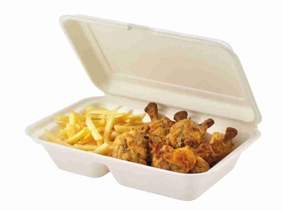 BOITES BURGER X50 BAGASSE 2COMP 241X163X65MM BLANC